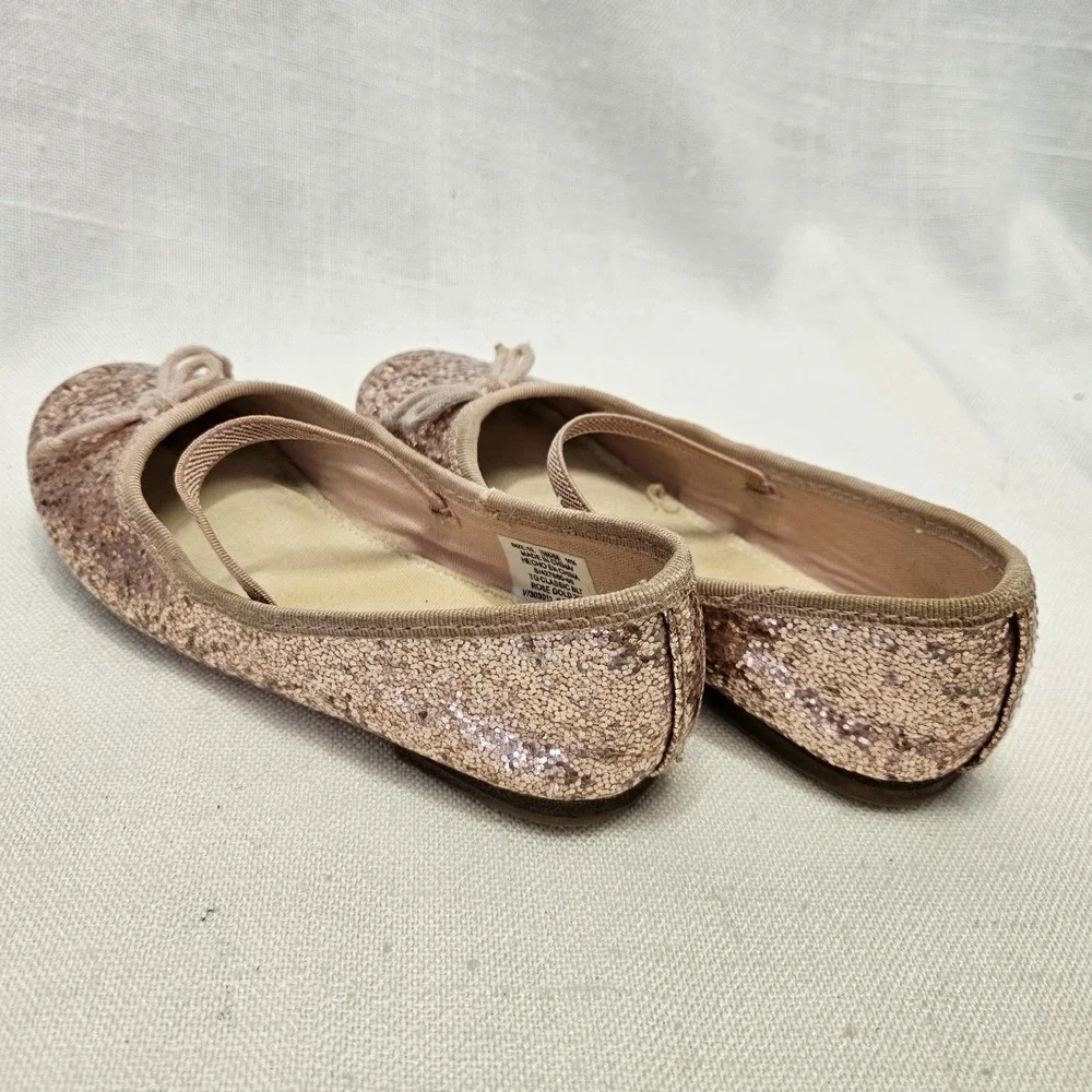 Gap Ballet Flats Girls Size‎ 10 Rose Gold Glitter Bow Elastic Strap Dressy Shoes